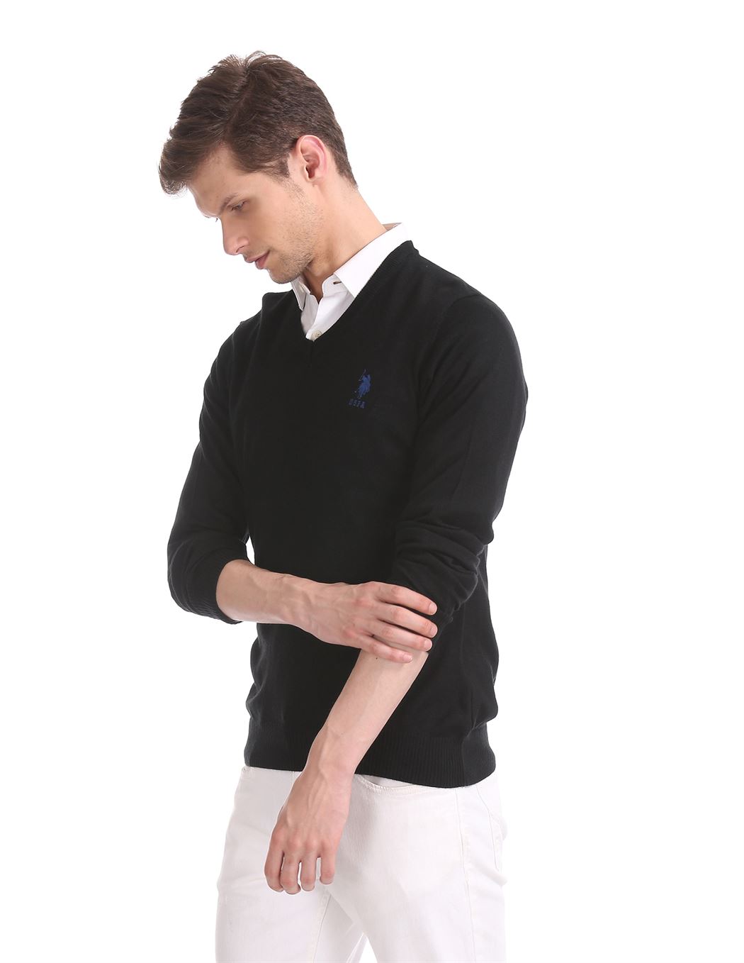 U.S.Polo Association Men'S Casual Wear Solid Black Sweater